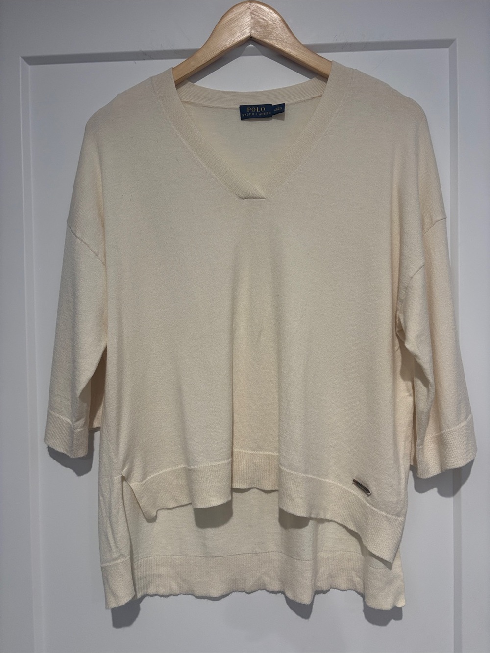 Polo Ralph Lauren Cream Oversized V Neck Crop